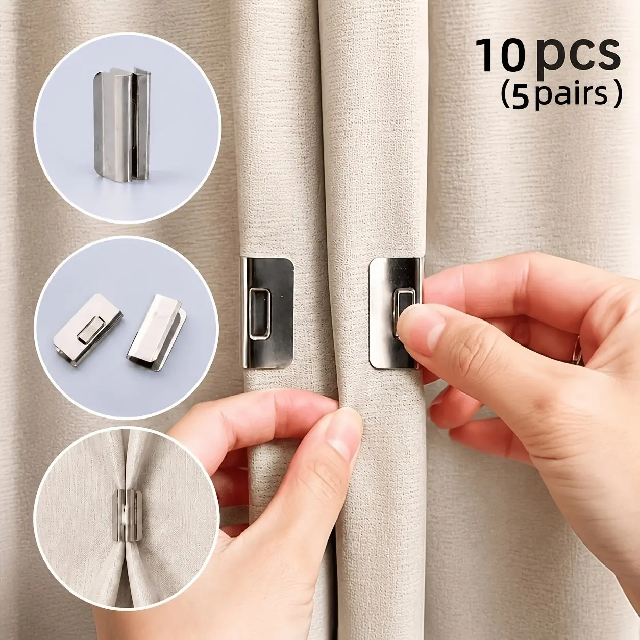 5 Pairs Magnetic Curtain Clips, No Drill Door Curtains Closure Hooks, Strong Magnet Rings, Metal Material, Home Essential Accessories