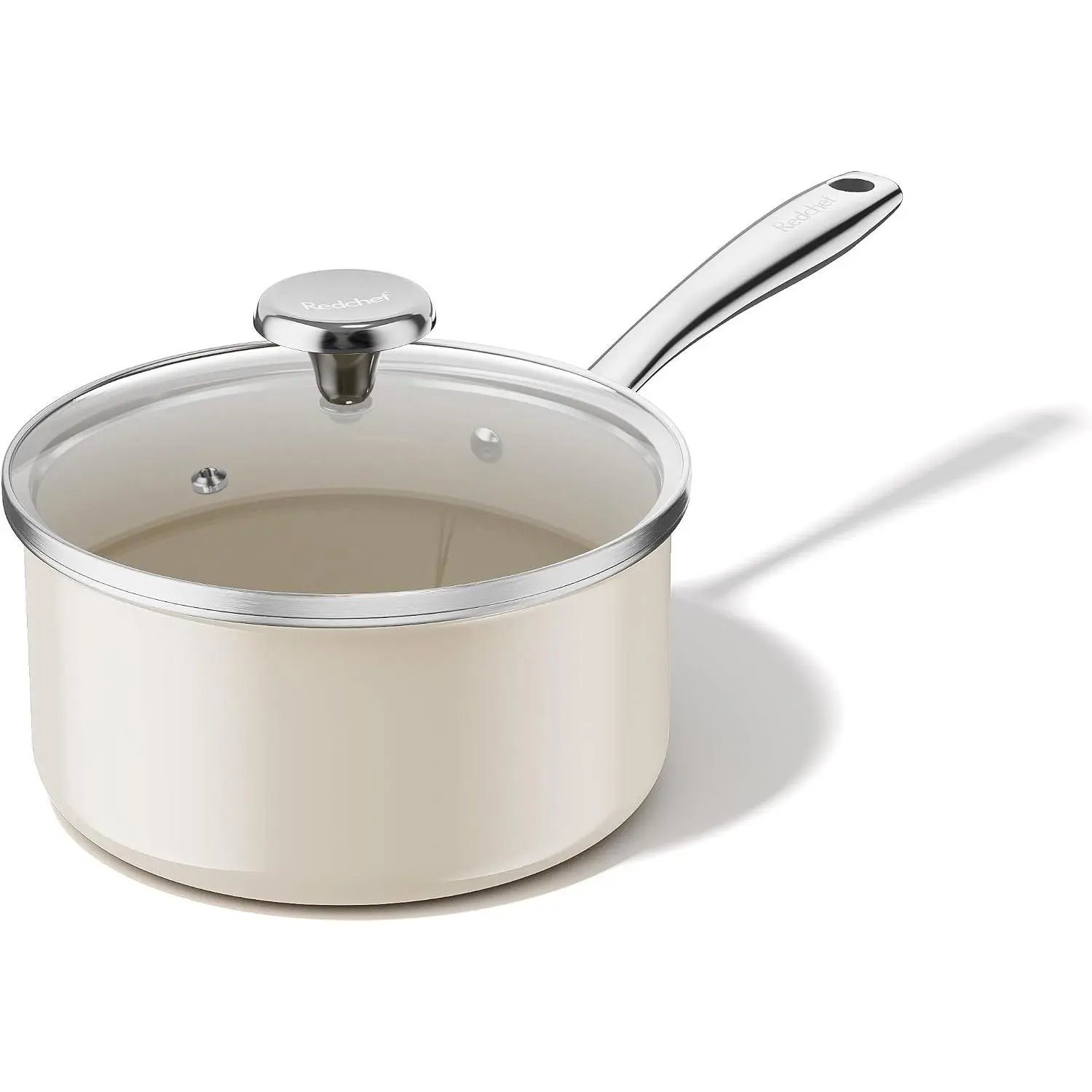 Ceramic Sauce Pan with Lid, 2.5QT Small Saucepan, Nonstick Cooking Pot with Stay-Cool Handle, Kitchen Non Toxic Soup Pot, PTFE & PFOA Free, Oven Dishwasher Safe, Compatible All Stovetops-Beige