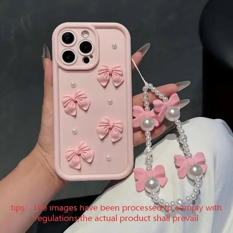 High bamboo bow and pearl bracelet design, cute and soft Protective phone case TPU Smartphone Casing Cellphone Cover, specially designed for girls, compatible with Apple iPhone 11/12/13/14/15/16/17 series Accessories