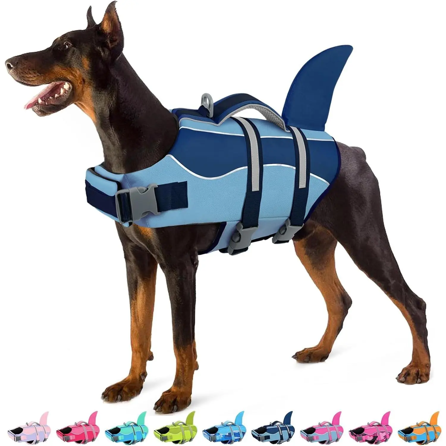 Dog Life Vest for Swimming, Boating - High Buoyancy Reflective Lifejacket with Rescue Handle, Adjustable for Small/Medium/Large Breeds, Blue M Size