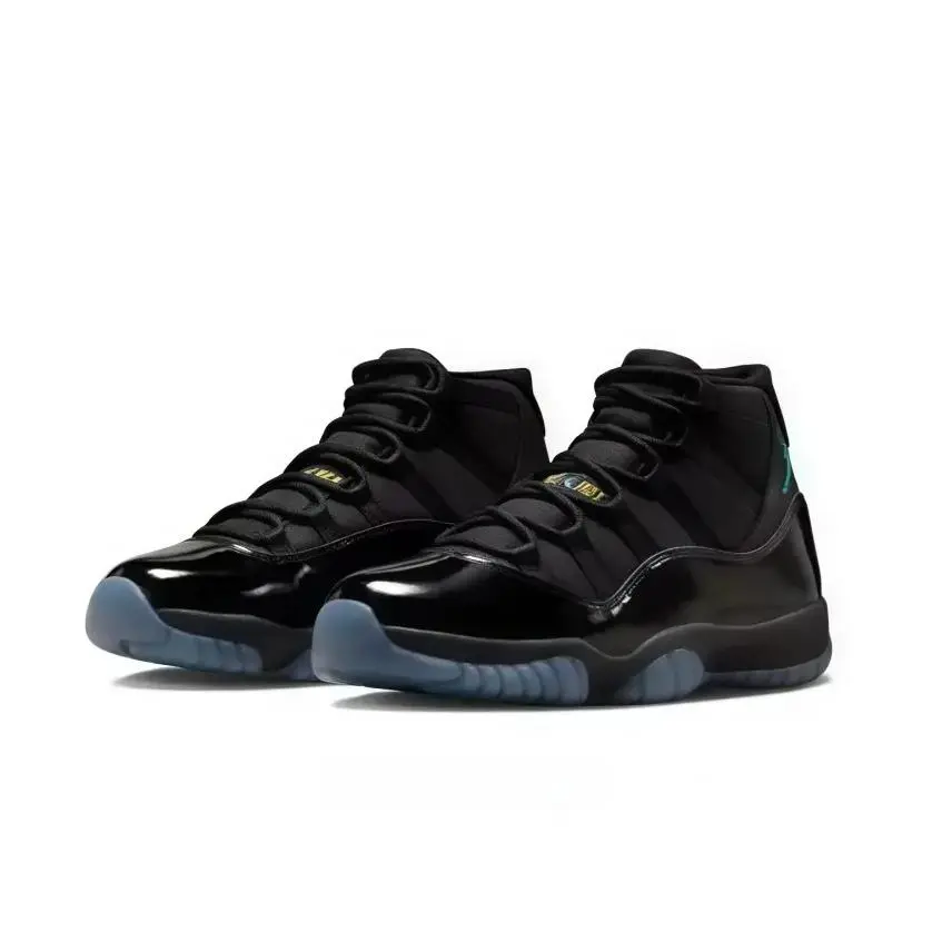 Men’s Retro High Top Basketball Sneakers, Glossy Patent Leather Black Upper with Icy Blue Transparent Cushioned Outsole, Non-Slip Wearable Sneakers for Street Style, Sports, Parties & Daily Casual Wear