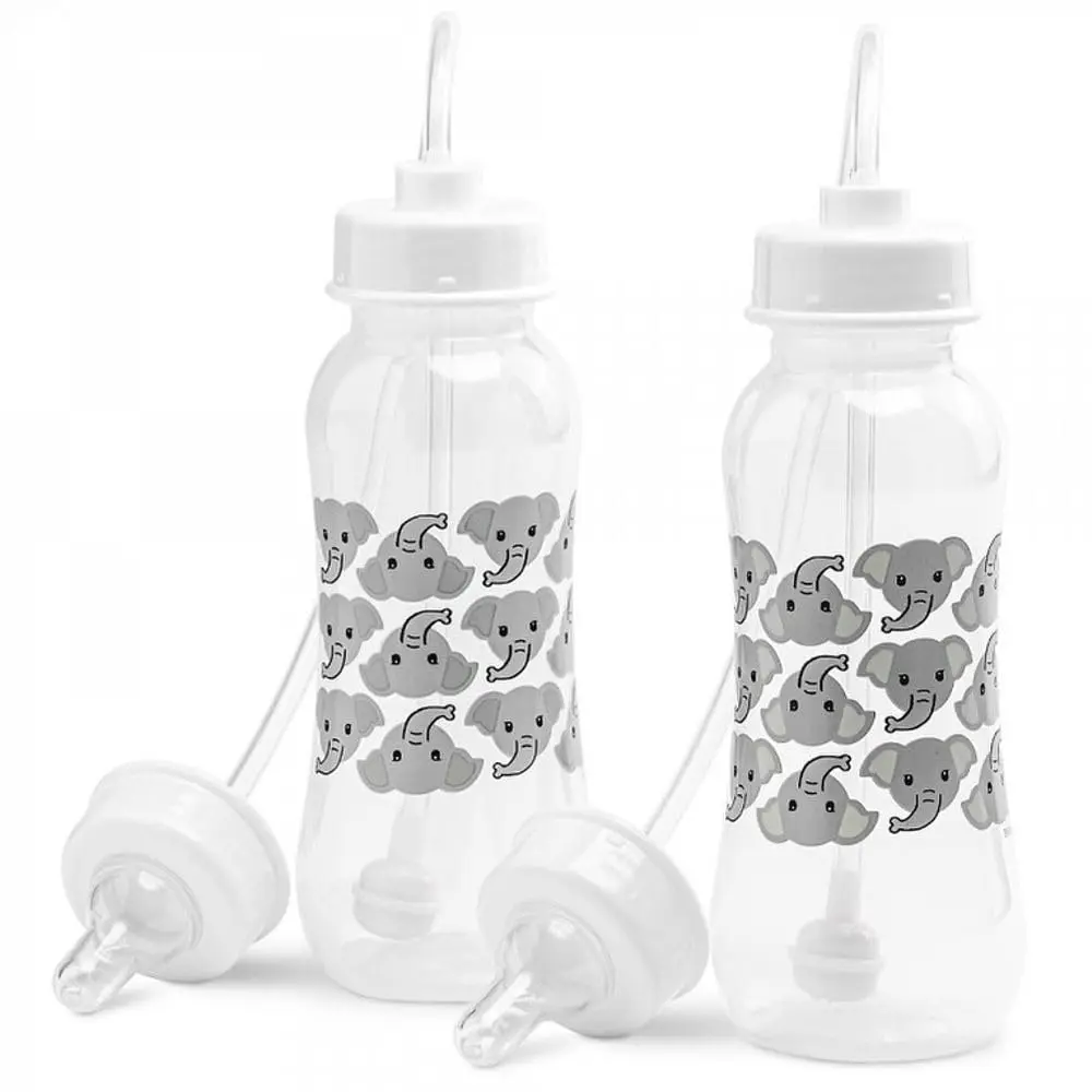 Hands-Free Baby Bottle - Anti-Colic Nursing System 9 oz Baby Bottle with Fast Flow Nipple/Teat 3m+ with Tube Straw Feeding System  Toddler (2 Bottles - Elephant) New model