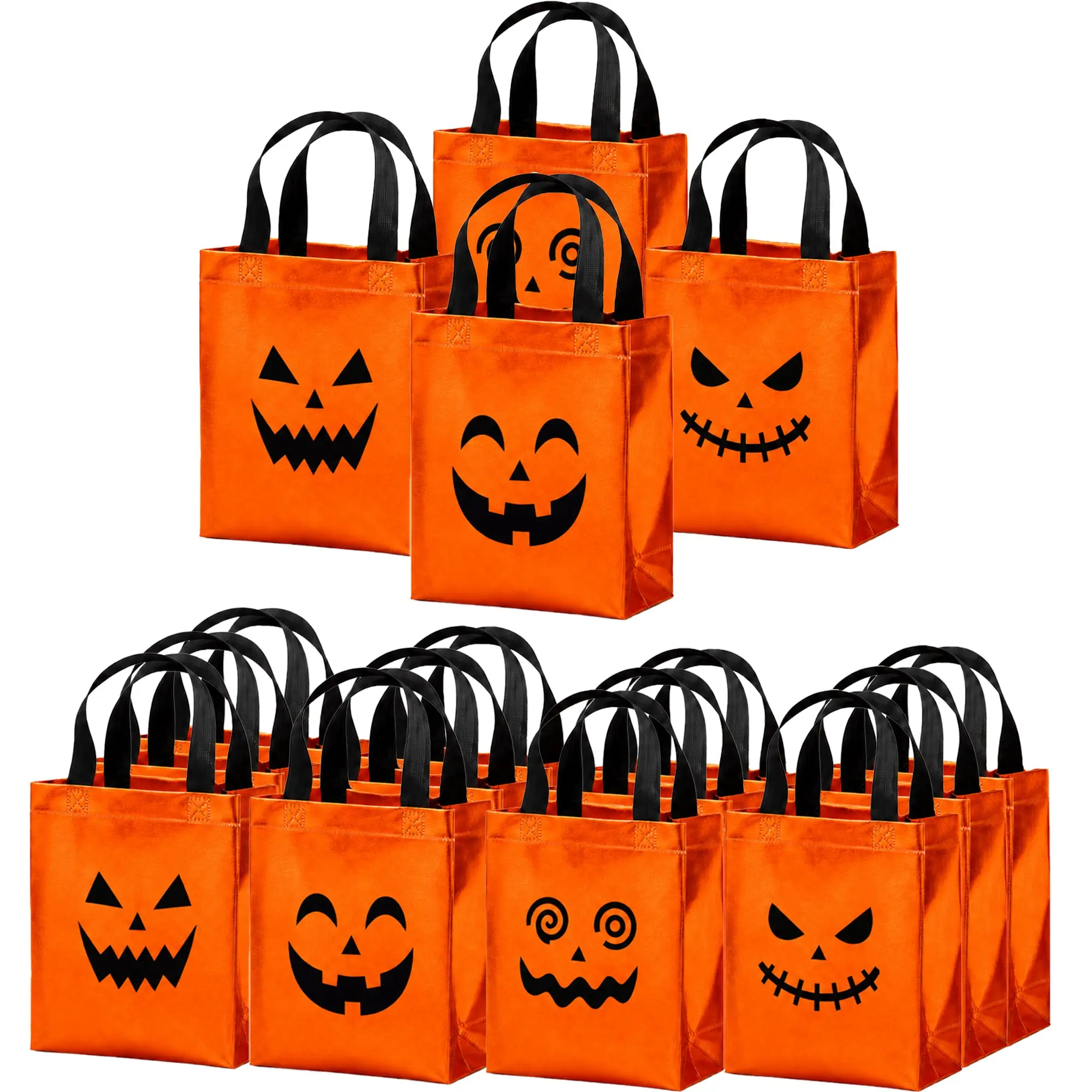 24 Pcs Halloween Handbags, 20x25cm Pumpkin Ghost Face Spooky Design, Mixed Horror Festival Party Candy Goodie Gift Packaging Bags
