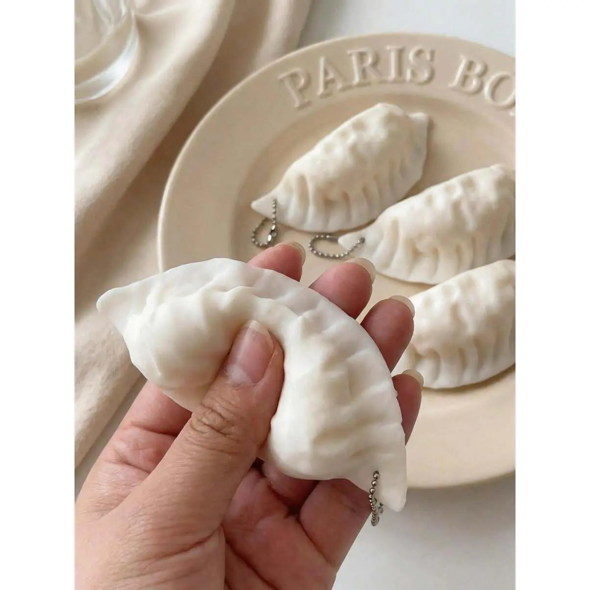 1pc Creative Cute Simulated Dumpling Squishy Toy, Stress Relief Fidget Toy, Student Gift, Hanging Decor