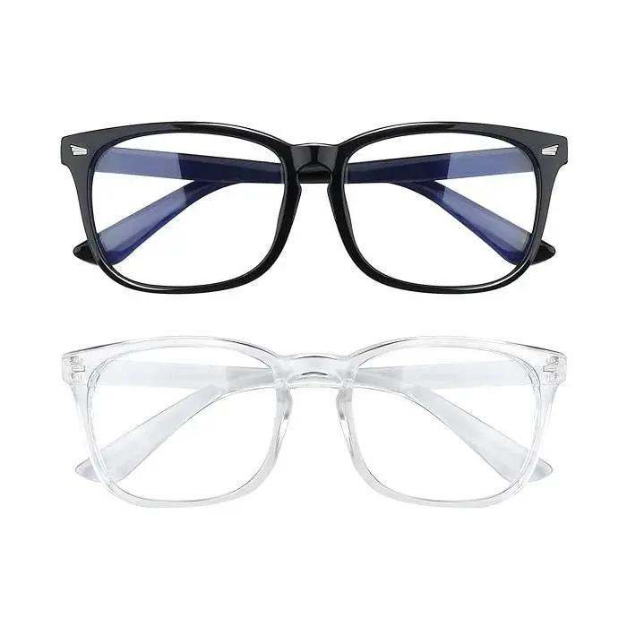 2 Pack Computer Gaming Glasses,Blue Light Glasses,Fashion Large Size Square Frame Eyeglasses for Everyday Use Clear Transparent Lenses Reinforced Plastic Comfortable Wearing