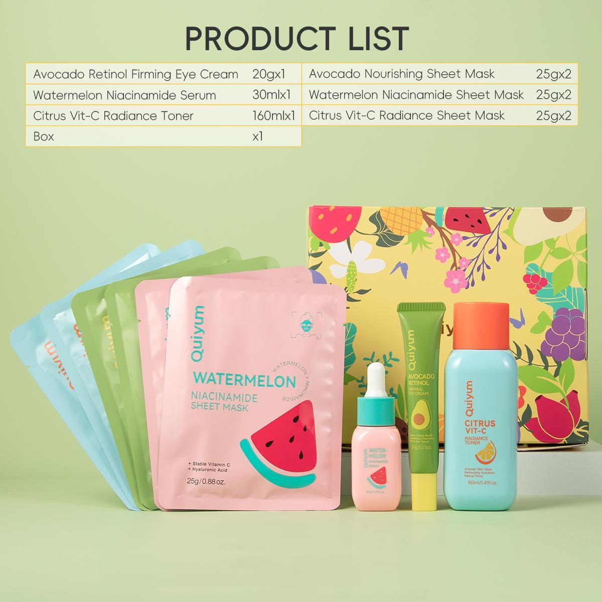 Fruit Refresh Skin Care Kit, 1 Set Skin Care Gift Box, Including Eye Cream, Serum, Toner, Mask, Face Mask, Skin Care Product for Women & Men, Cosmetic