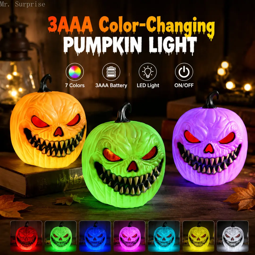 Fabric Jack-O'-Lantern Pumpkin Shape Decorative Prop with Sound-Activated LED Lights for Halloween Party Decor