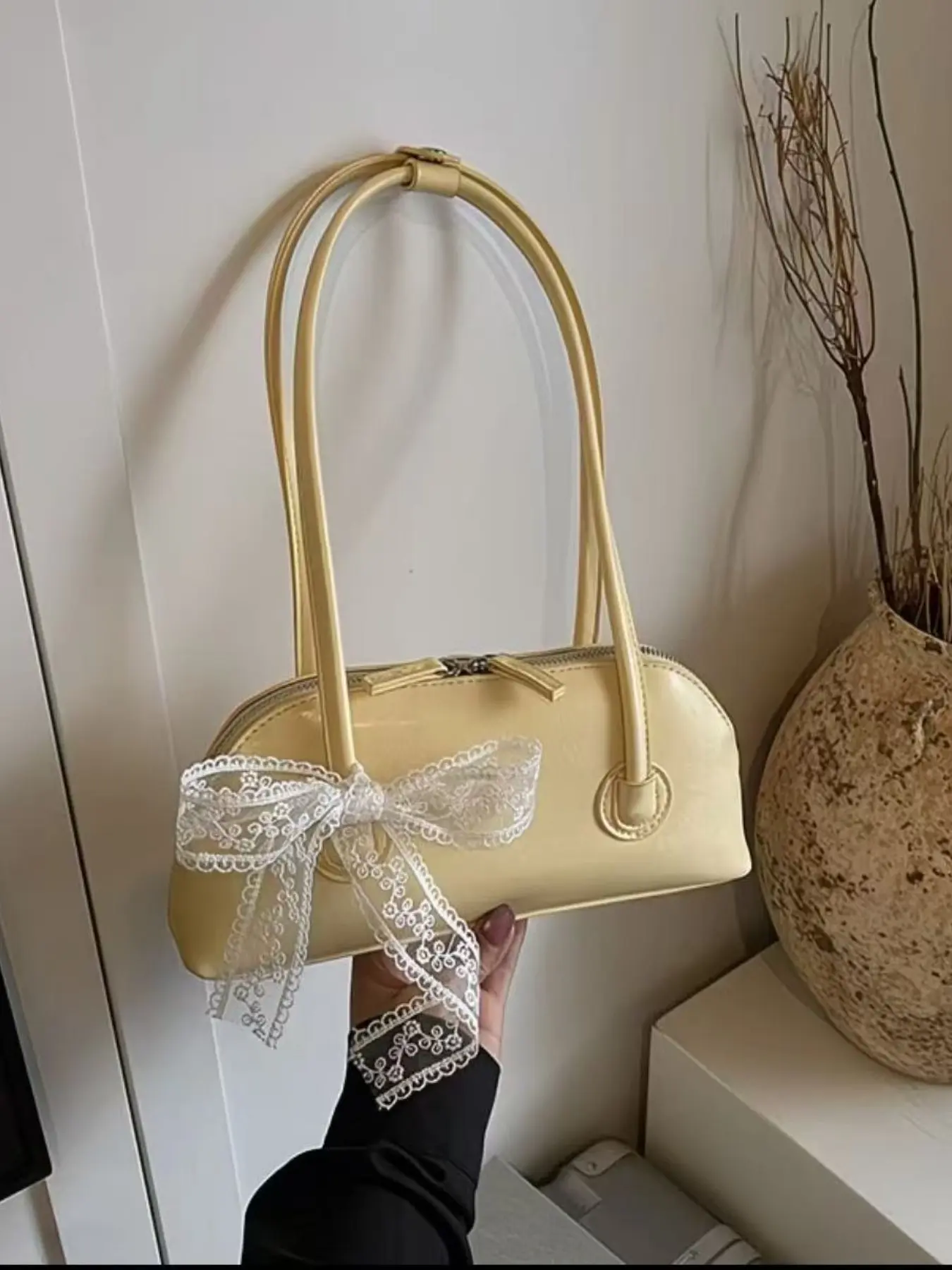 Spring Summer Fresh Boston Bag, Bowling Bag, Underarm Bag, French Bread Handbag, Single Shoulder Bag, Handle Bag, Hobo Shoulder Bags, Fashion Saddle Bag, Fashionable Casual Bag, Casual Style, All Seasons, Casual Handbags