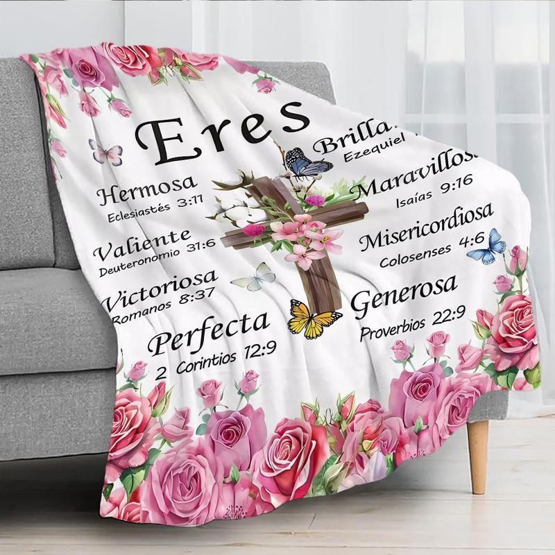 Modern Spanish Floral Print Flannel Throw Blanket - Inspirational Scripture Design, Soft Cozy All-Season Christian Gift for Women, Faith-Based 280GSM Flannel Blanket