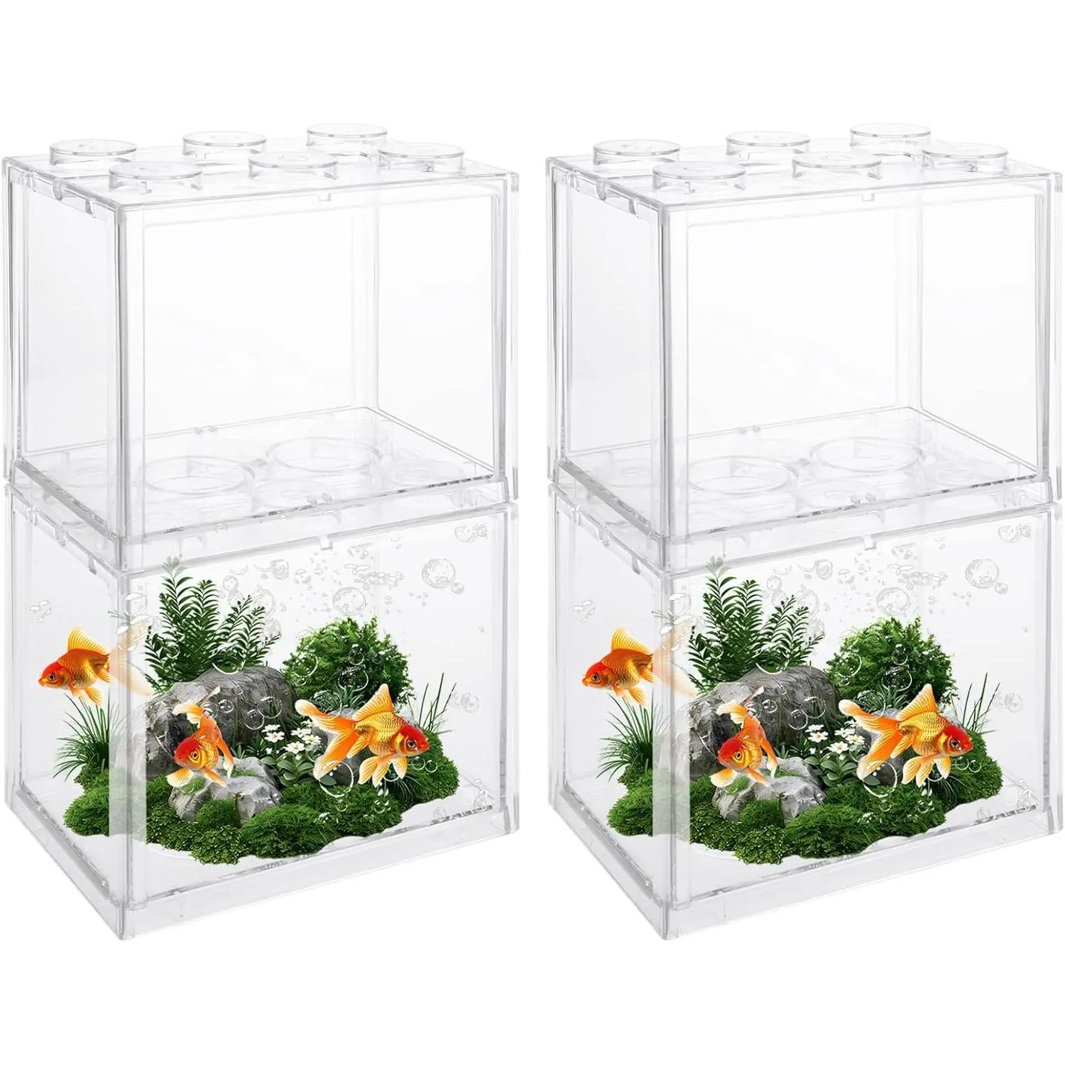 4 Pack Small Betta Fish Tank, 0.6 Gallon Mini Aquarium Tank, Clear Stackable Fish Bowl, Acrylic Tiny Cube Tank for Beta Fish Sea Monkeys Shrimp Snails