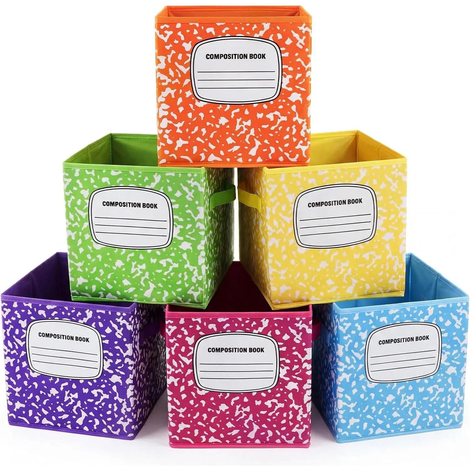 Bright 11-Inch Composition Book Fabric Storage Bins for Classroom Organization