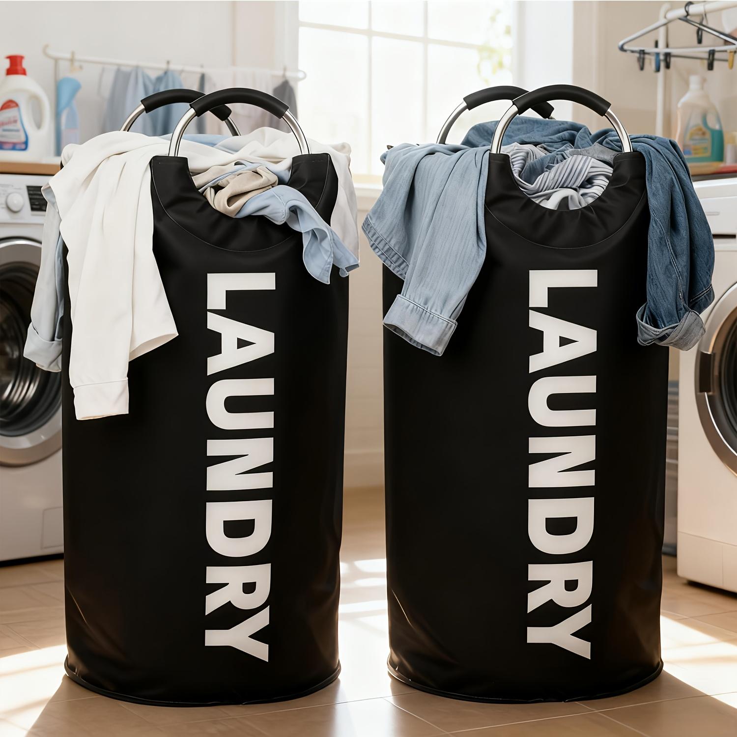 Extra Large Foldable Laundry Basket Hamper Bag (Aluminum Full Loop Handle) - Tall Collapsible Fabric Clothes Bin for Bedroom, Bathroom, College Dorm Storage, Closet Organization & Washing (Space-Saving Design)