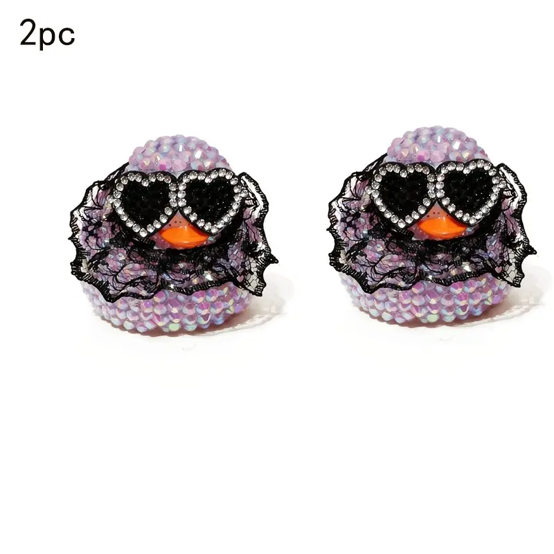 Two DIY Rhinestone Duck Ornaments Craft Kits, Lace Dress & Heart Rhinestone Sunglasses, Halloween Christmas Decor, Gift Set