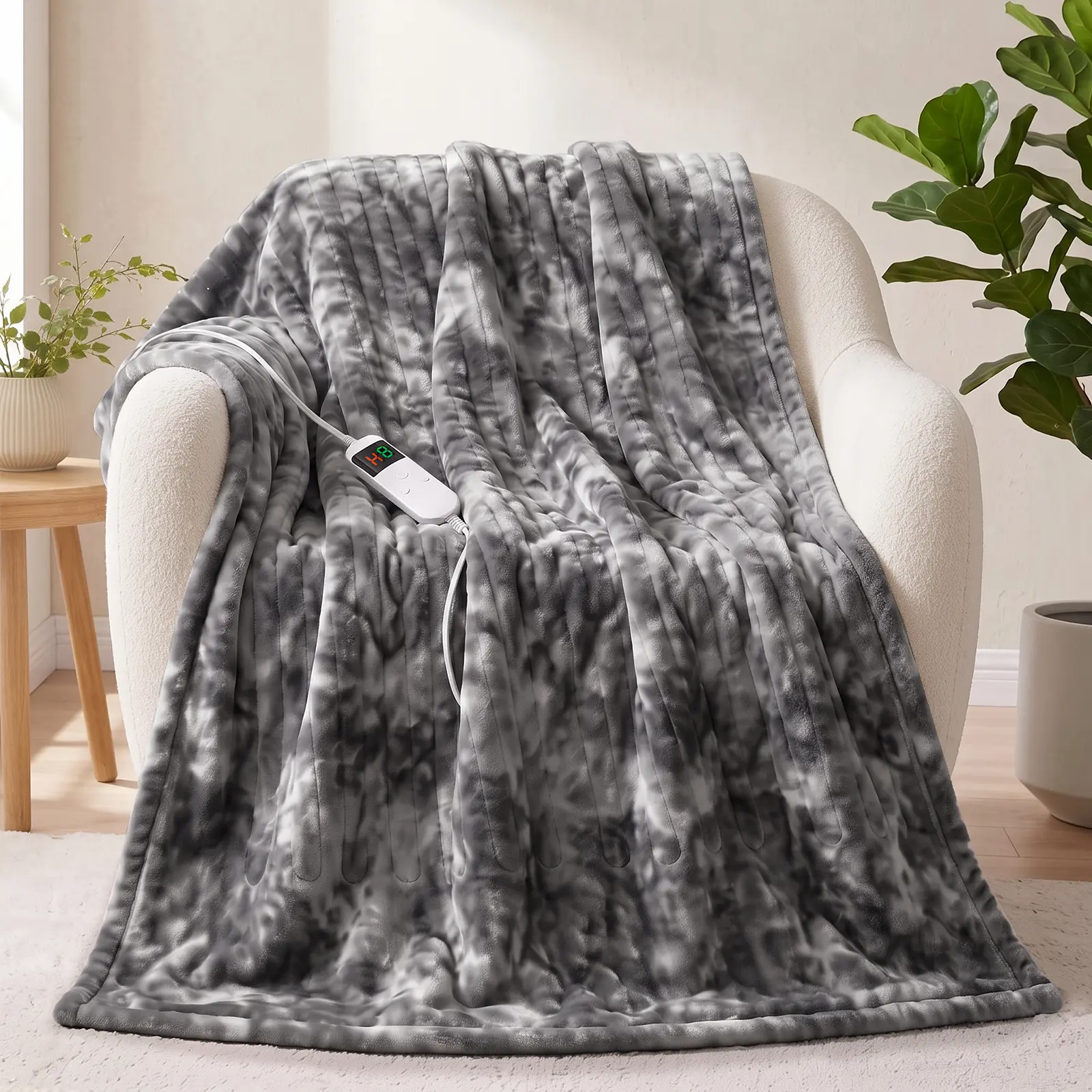 Electric Heated Blanket Throw Faux Fur Heating Blanket 10 Heating Settings, 1-8h Timer & Overheat Protection, Machine Washable, Soft Flannel and Sherpa Full Body Warmth Durable Home