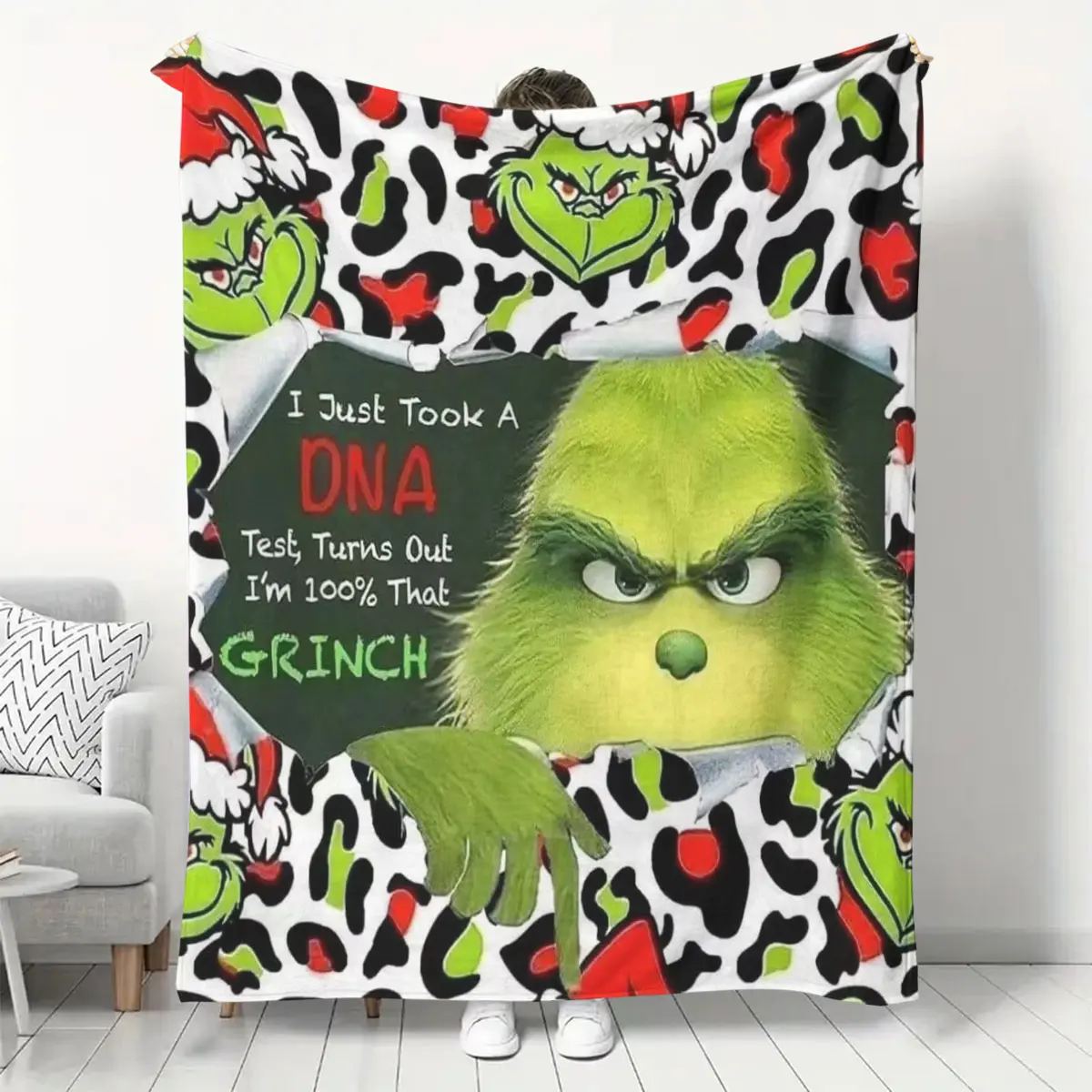 Christmas Grinch Flannel Blanket, Cute Cartoon Pattern, Soft Comfortable, Home Decor, Perfect Holiday Gift, Ca Prop 65 Compliant
