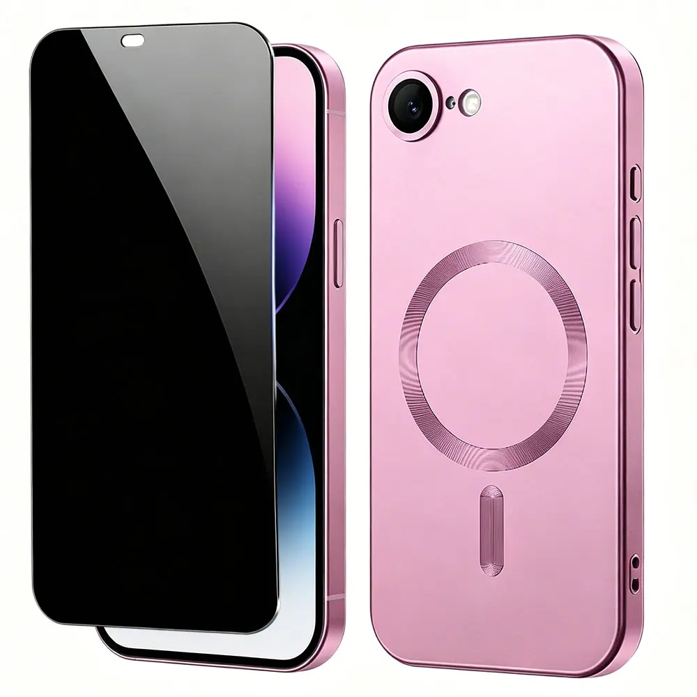 Magnetic for iPhone 16E 17E 7 8 Plus SE2 SE3 SE Case Slim Shockproof Matte Metallic Lustre Phone Case with Tempered Glass Screen Protector