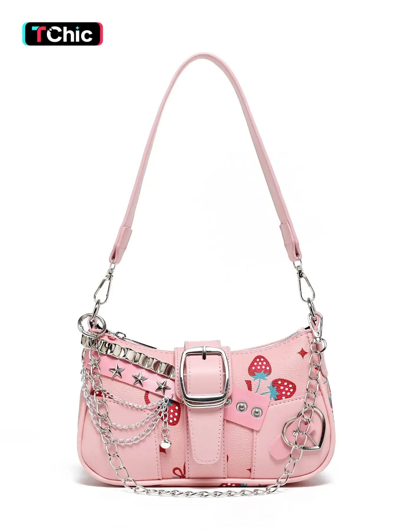 Women's PU Leather Crossbody Shoulder Bag, Vintage Colorblock Crescent Moon Bag, Strawberry Print, Y2K Style, Fashion Trendy Backpack, Fashionable Bags