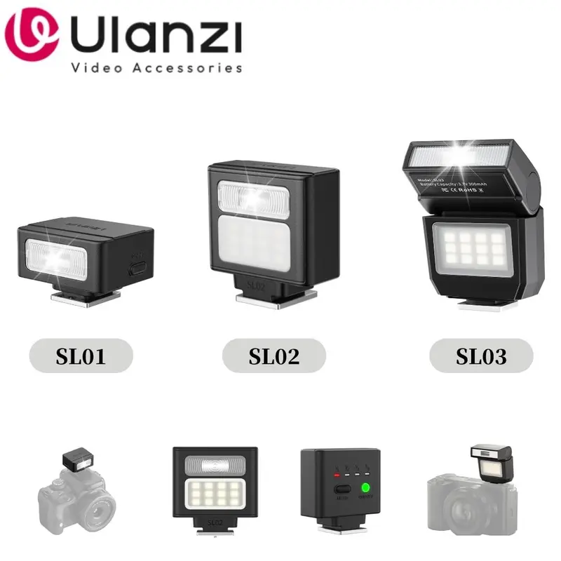 Ulanzi SL01-SL03 Series Mini LED Flash Light - GN8 Power, 6500K, Hot Shoe Mount, Content Creator Photography Tool, Live Outdoor Photography Accessory for Canon, Sony ZV-1, Nikon, Fuji DSLR Cameras