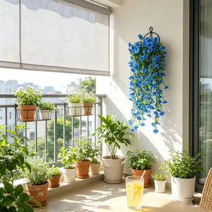Large Outdoor Blue Artificial Trumpet Hanging Flowers, Realistic UV-Resistant Faux Blooms, Decorative, Maintenance-Free Decor for Home, Garden, Patio & Deck, Faux Flower Decorations