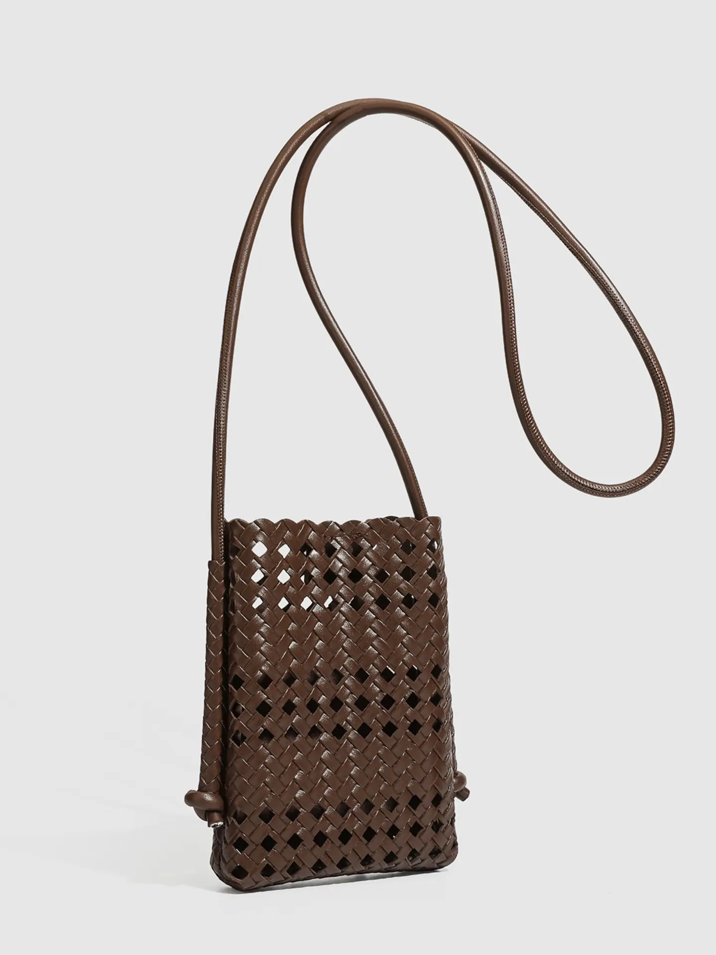 Handwoven Mini Phone Crossbody Bag for Office Ladies, Dark Minimalist Slim Shoulder Purse, Quiet Luxury Everyday Carry