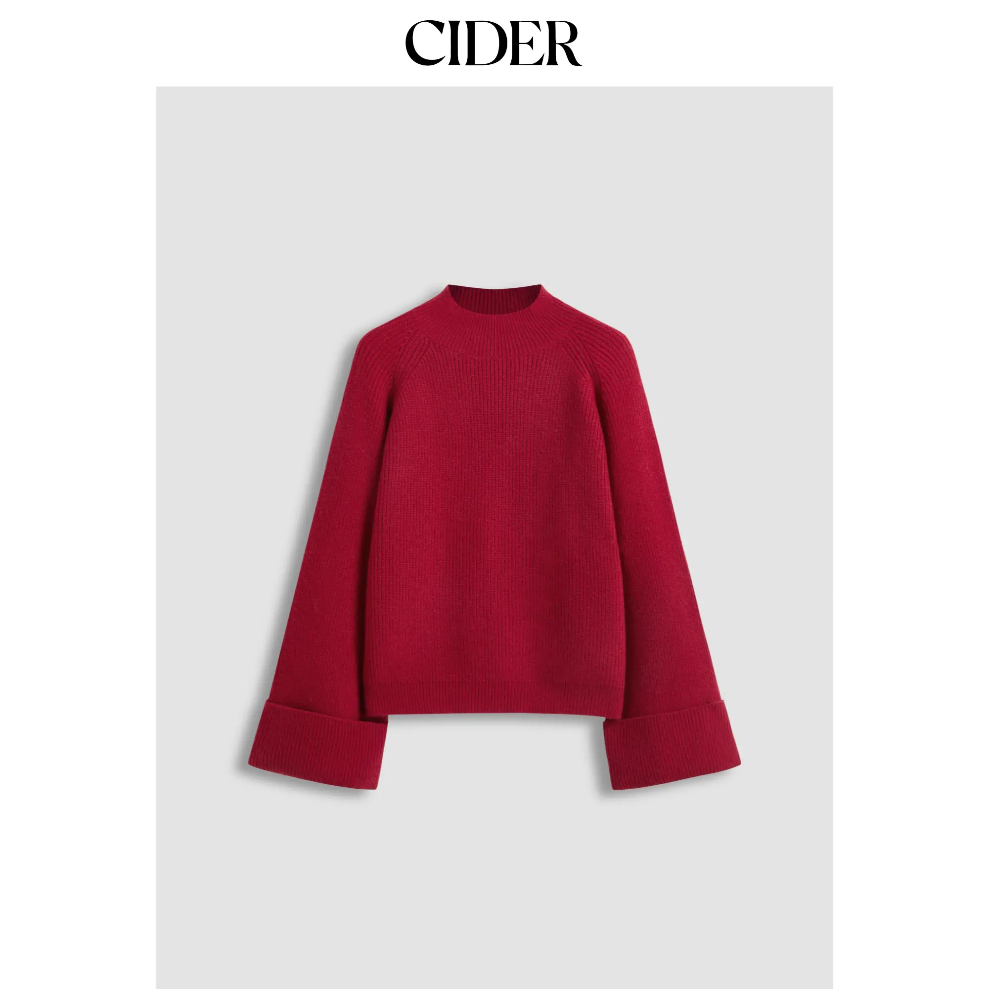 Cider [size 2-10] Knit Round Neckline Solid Roll Up Sweater