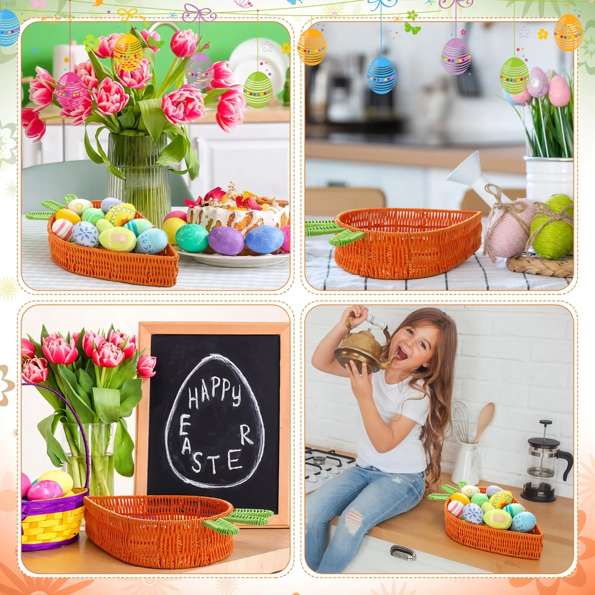 Beautiful Easter Set: 1 Creative Hand-woven Carrot-Shaped Storage Basket + 1 Pack of Small Easter Eggs. Perfect for Easter Egg Hunt Parties, Gifts, Kitchen Table Decorations, and Easter-themed Party Decorations.