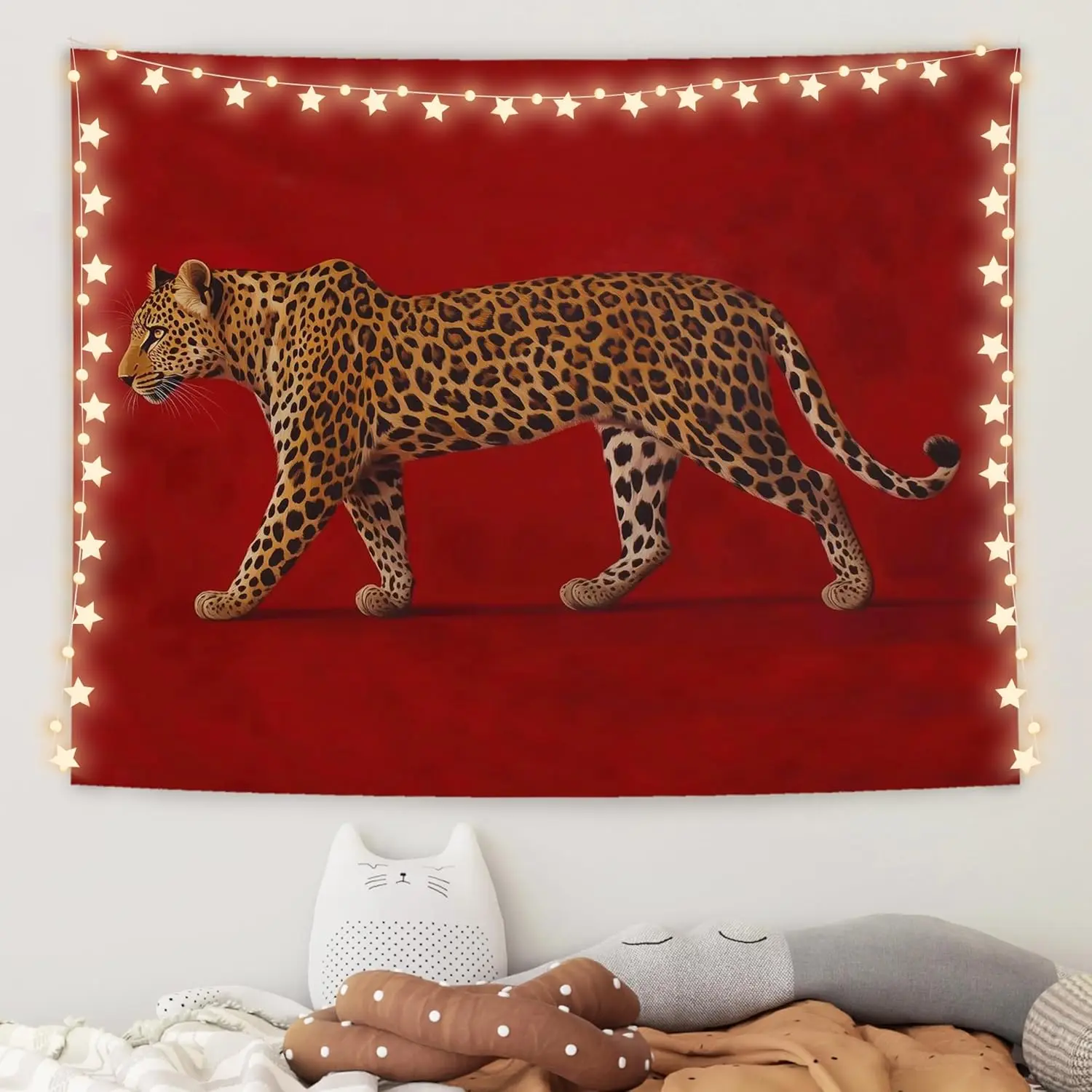 OHDCE Red and Leopard Tapestry Wall Hanging, Cheetah Print Room Decor, Maximalist Wild Animal Cheetah Blanket Tapestries Wall Decoration for Bedroom Home Dorm Apartment, 50x60 Inch