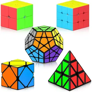 Speed Cube Set, Cube Bundle 2x2 3x3 Pyramid Dodecahedron Skewb Magic Cube Pack, Puzzle Cube Collection Toys Easter Valentines Gift for Kids Teens Adults- 5 Pack