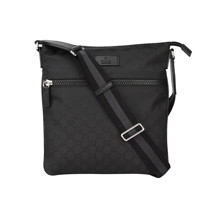 Gucci Monogram Leather-Trimmed Nylon Messenger Bag for Men, Medium Size, Black