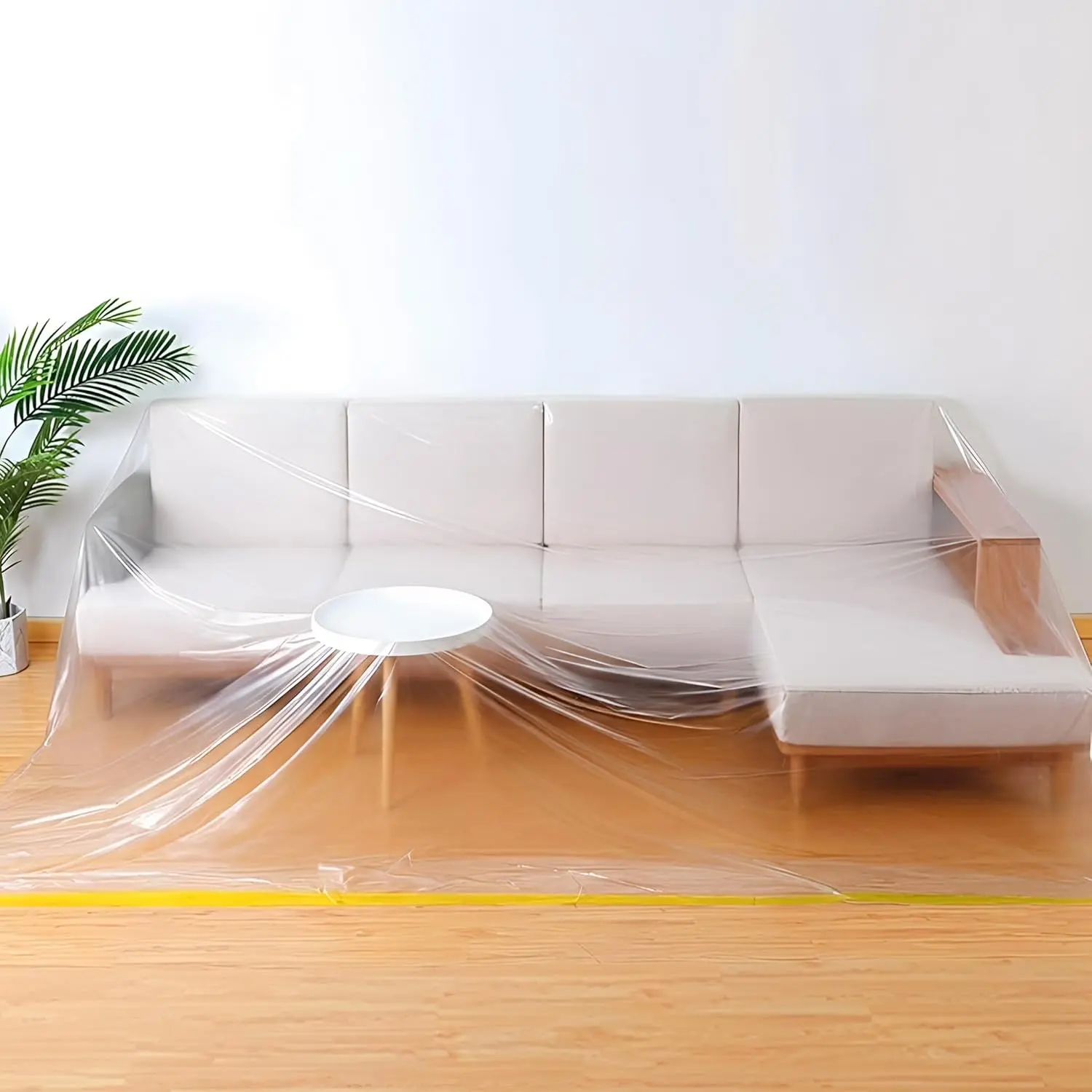 146" Extra Large L-Shape Plastic Couch Cover for Sectional Sofa, Waterproof Furniture Covers for Moving & Storage,Clear Sectional Sofa Cover Protector for Painting,Dustproof Corner & 3-Seater Couches