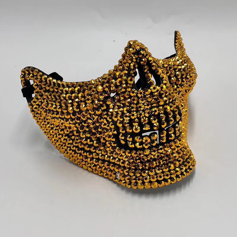 Rhinestone Half Face Mask, Bling Crystal Studded Masquerade Mask, Multi Color Hollow Party Mask for Halloween Cosplay Nightclub Costume