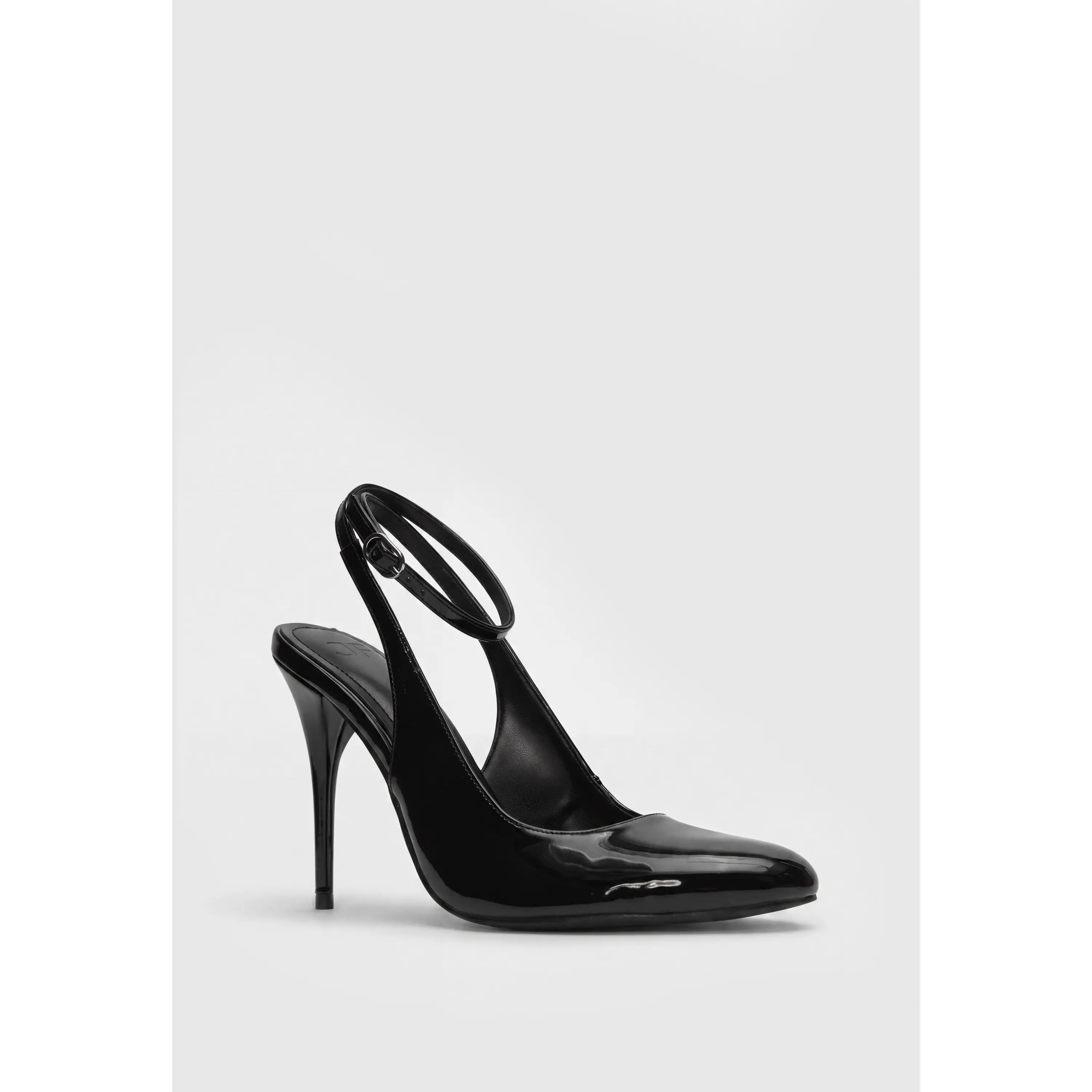 JUST FAB Women's Glossy Patent Ankle Strap Pumps - Pointed Toe, 4.25in Stiletto High Heels for Wedding, Party Occasions