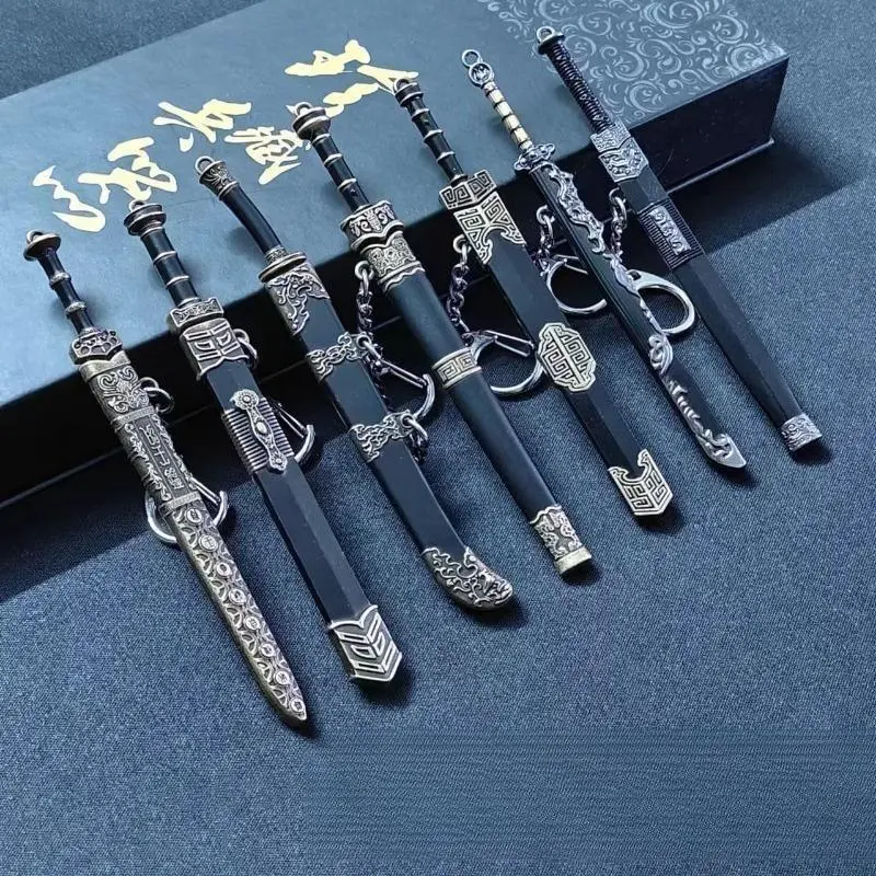 7-Pack/12-Pack Tang Dao Type & Han Jian Miniature Sword Pendant Keychains, 12cm Ethnic Metal Detailed Replicas, Culturally Rich Birthday Gift for Boys, Desk Ornament, Birthday Gift Ideas, Culturally Rich Gift