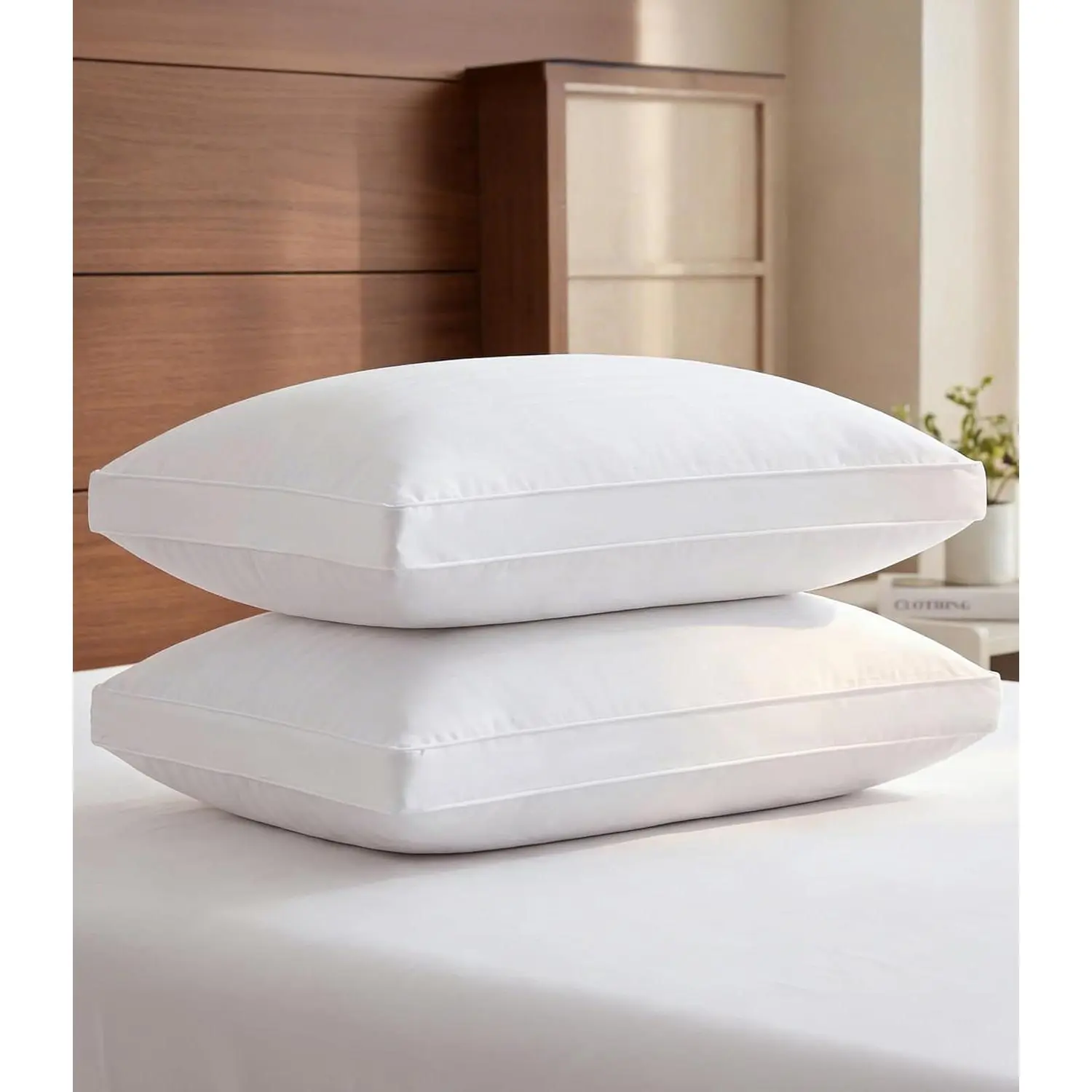 Queen Size Gusset Pillows Set of 2 - Bed Pillows for Sleeping - 20" x 30"| Down Alternative Bed Pillows for Back & Stomach Sleepers, Low Density, Low Loft, Soft & Machine Washable, OEKO-TEX