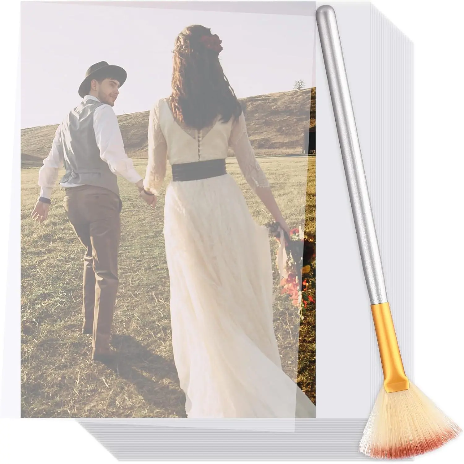 100 Sheets Vellum Paper, 5 x 7, Thick Transparent Paper with Embossing Fan Brush, 160GSM Printable Clear Vellum for Wedding Invitations, Heat Embossing,  Bands
