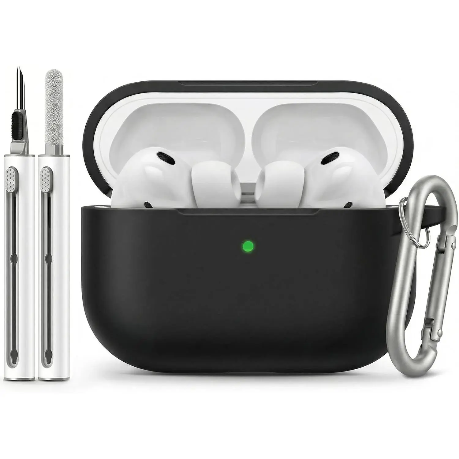 for AirPods Pro 3 Case 2025 with Cleaner Kit, Full-Coverage dustproof Soft Silicone Design for AirPods Pro 3rd Generation Comes with Keychain,Suitable for Women Men,Black