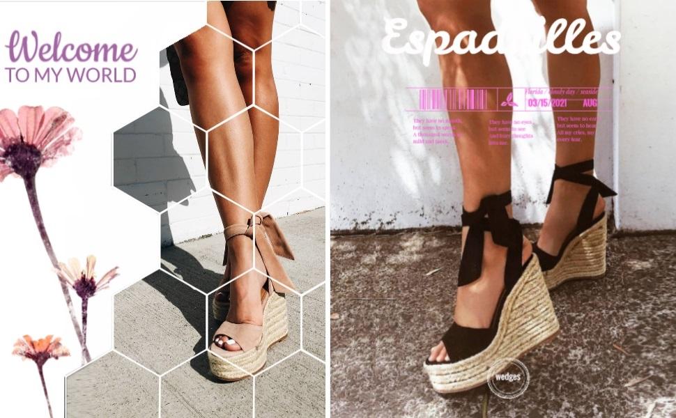 Womens Espadrilles Wedges Sandals Heels Open Toe Tie Lace Up Platform Ankle Strap Summer Dress Shoes