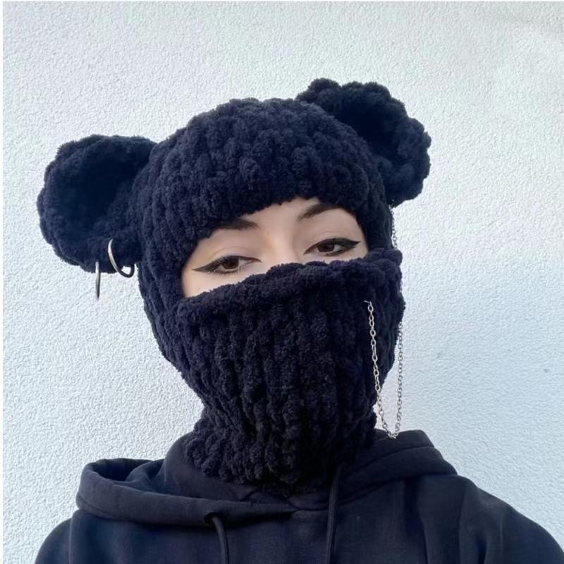 ACCE 2026 Novelty Bear Ear Balaclava Beanies Chain Outdoor Ski Winter Hat for Women Ear Protection Knitted Hat Handcrafted Cap ACCE 2026 Novelty Bear Ear Balaclava Beanies Chain Outdoor Ski Winter Hat for Women Ear Protection Knitted Hat Handcrafted Cap