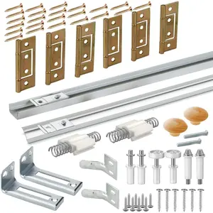 Bifold Door Hardware with Track, Bi-fold Closet Door Hardware Repair Tool Kit, Included Top Guide Wheels, Top Pivot, Bottom Pivot, Spring, Metal Pivot Pin and Steel Track (60 inch)
