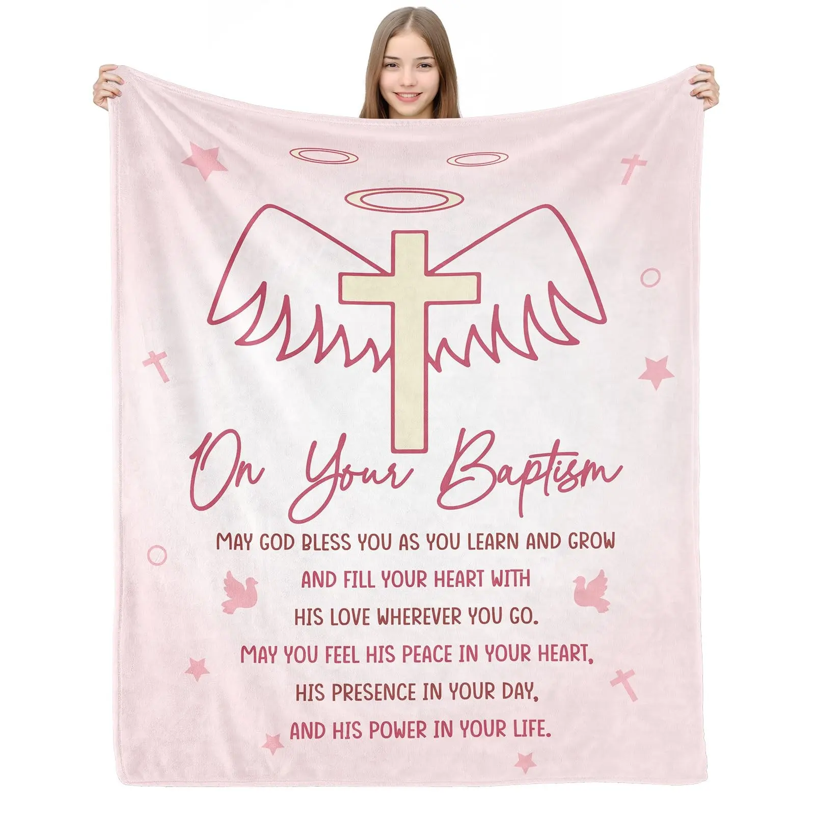 1PC Girls baptism gift, first communion gift, Christian blanket, bible verse religious blanket, inspirational catholic spiritual keepsake throw blanket