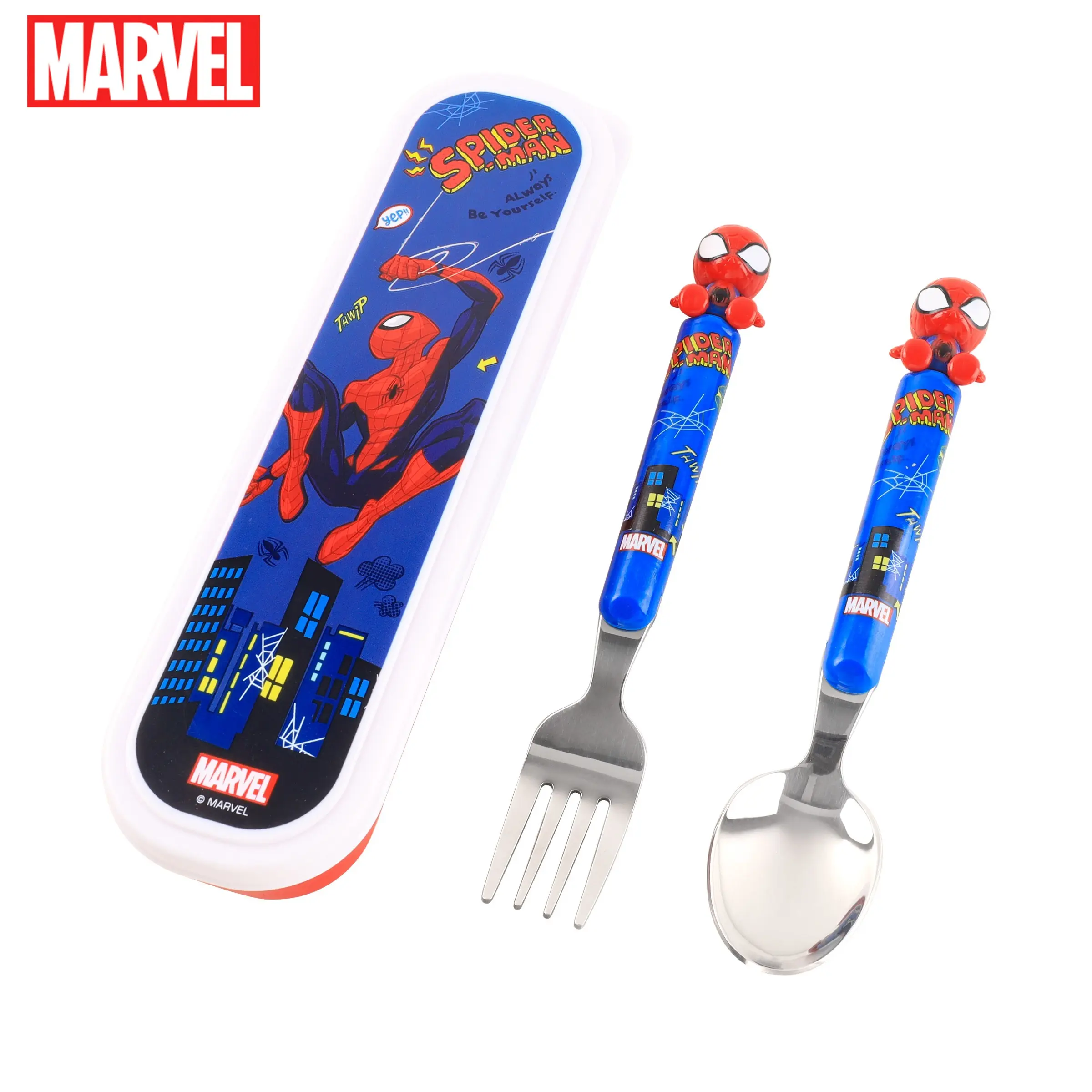 Spiderman Portable Flatware Set, 3D Figural Spoon Fork, Stainless Steel Cutlery, Travel Case, Lunchbox Utensils, Teen Gamer Gift, Portable Tableware Set