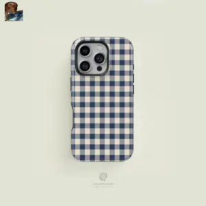 MagSafe iPhone Case Case Face Cases Mini Gingham Navy & Cream iPhone Case for iPhone 17 16 15 14 13 Pro Max Plus Models