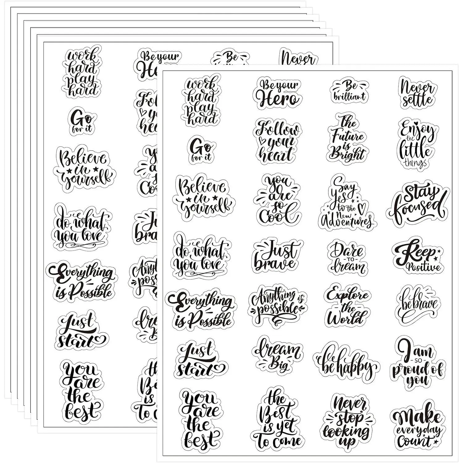 840-Count Transparent PVC Modern Motivational Inspirational Stickers for Adults, Nurse Teacher Appreciation, Graduation 2026 Journaling Scrapbook (Mobile Phone Accessory Decals), Motivation