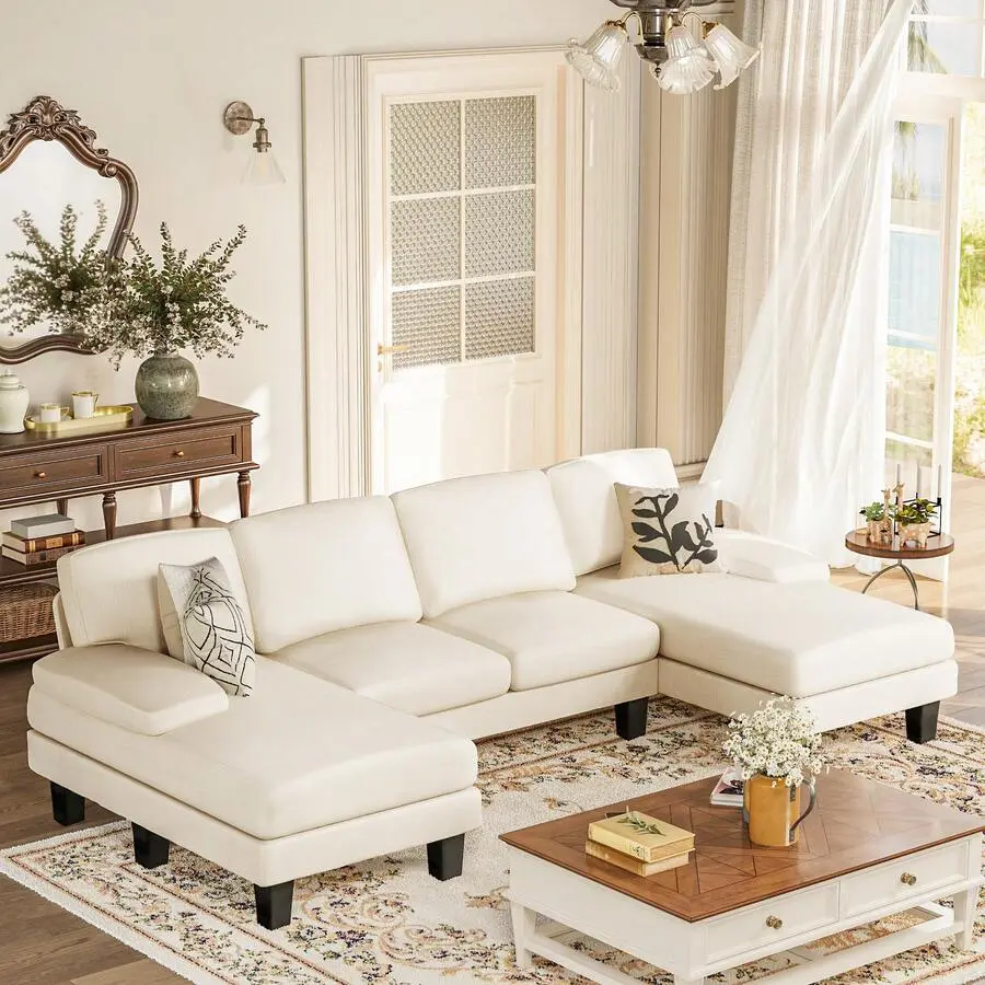 Multi-Purpose Sectional Sofa, Chenille U-Shaped Sofa, 4-Seater Modern Sectional Sofa With Removable Cushions Living Room