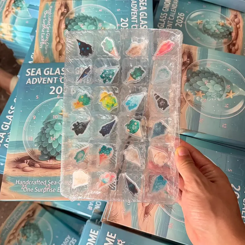 24-Day Sea Glass Dwarf Advent Calendar, Coastal Beach Christmas Countdown Gift Box, 24 Resin Hanging Dwarfs, Nautical Theme Holiday Surprise Box