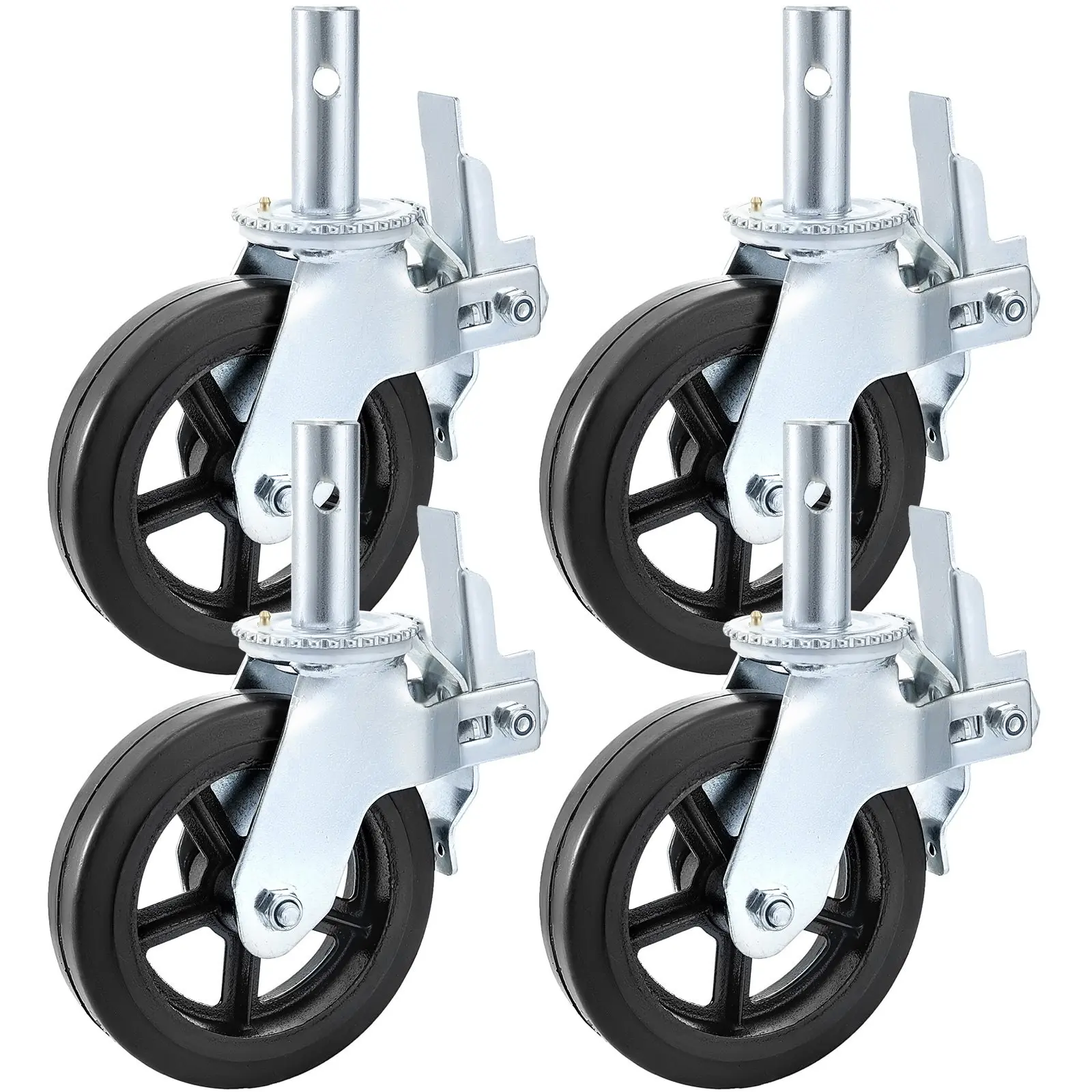 4-Pack Heavy Duty Rubber-Steel Galvanized Scaffolding Caster Wheels, 8x2 in Double Lock Mechanism Swivel Casters, 360° Rotate, 1100 lbs Each Load, Floor-Safe Industrial Grade for Workshop, Garage