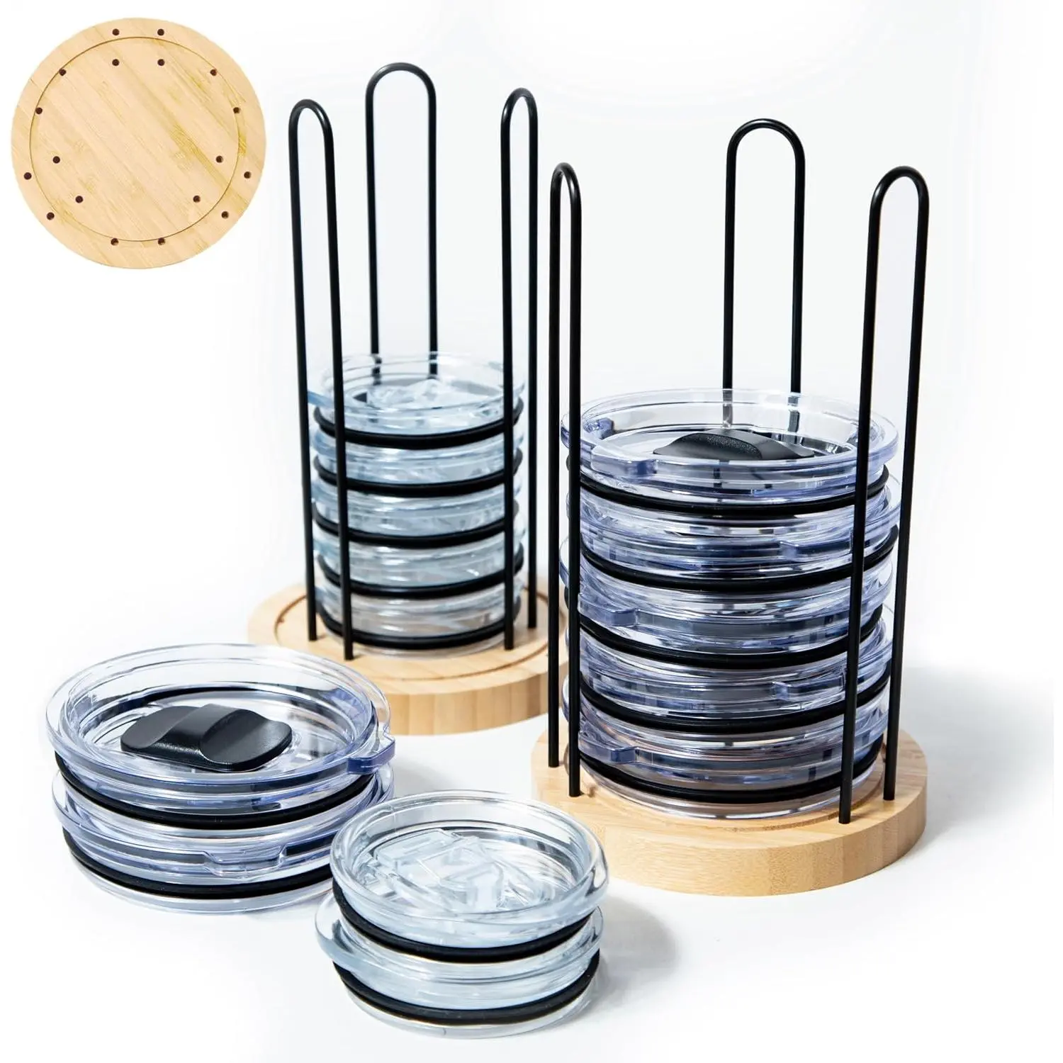 2 count Tumbler Lid Organizer, Cup Lid Organizer, Holds up to 20  |  Cup Lid Holder, Detachable Mason Jar Lid Organizer, Stackable Space-Saving Rack, Fit Mason/Canning/