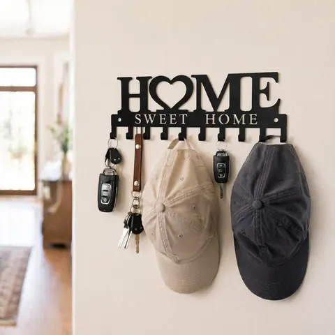 XinHuiPatio Minimalist Metal Farmhouse Decorative Key Holder - Durable Multi-Hook Home Storage Organizer, Wall-Mounted for Entryway, Kitchen, Bedroom, Gift Pack for Keys, Hats, Towels