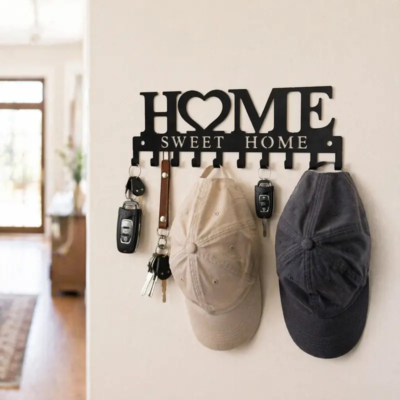 XinHuiPatio Minimalist Metal Farmhouse Decorative Key Holder - Durable Multi-Hook Home Storage Organizer, Wall-Mounted for Entryway, Kitchen, Bedroom, Gift Pack for Keys, Hats, Towels
