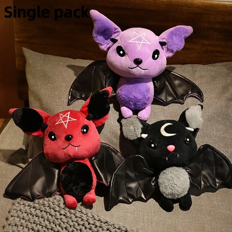 Halloween Devil Bat Plush Toy, Soft Adorable Stuffed Spooky Cute Bat Stuffed Doll for Sofa Bedroom Desk Decor, Office Party Event Gift, Birthday Christmas Holiday Gift